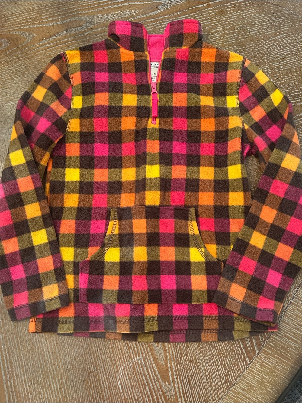 Arizona Jean Company Pink and Orange Plaid Fleece Half-Zip